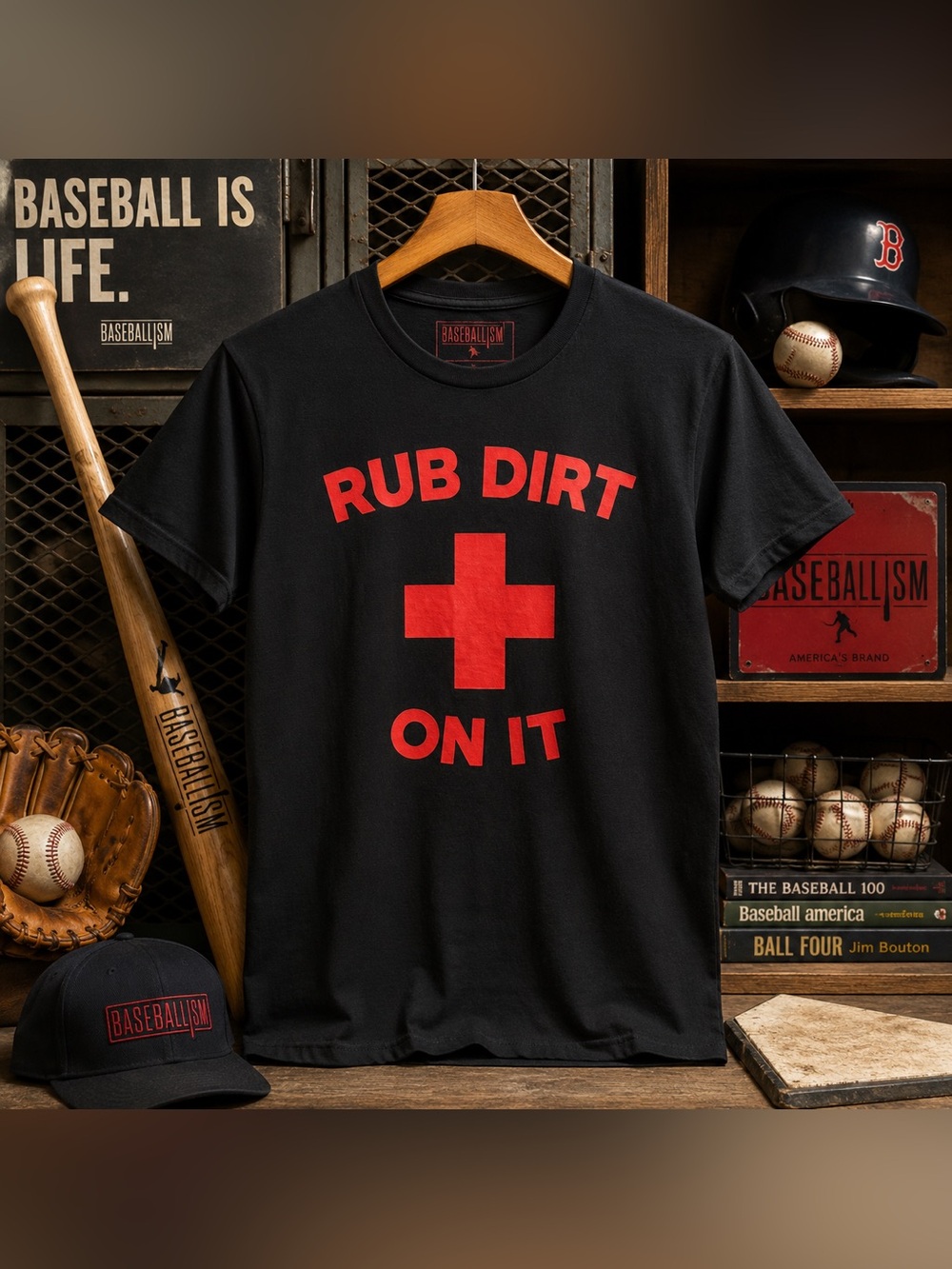 Baseballism Rub Dirt On It Graphic Tee Black Baseball Humor Shirt Size L